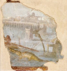 Fragment de mur avec un paysage du Nil - Unbekannt Unbekannt